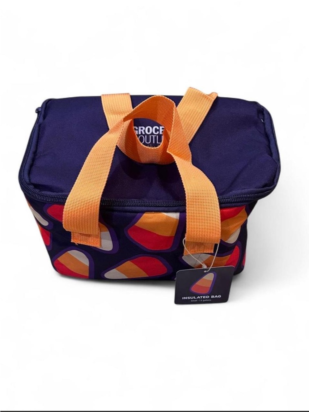 Insulated Navy Lunch Bag with Orange Handles